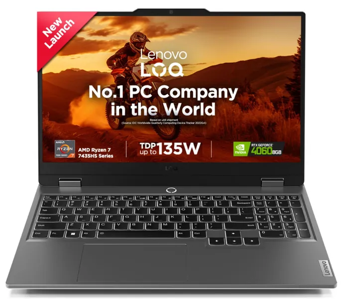Lenovo LOQ 2024, AMD Ryzen 7 7435HS, NVIDIA RTX 4060-8GB, 24GB RAM, 512GB SSD, 15.6"/39.6cm, Windows 11, MS Office Home 2024, Grey, 2.4Kg, 83JC00EHIN, 100% sRGB, 3 Mon. Game Pass Gaming Laptop - RTX 4060 | Office 2024