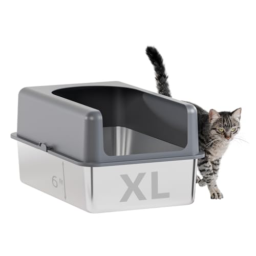 Booche High-Sided Stainless Steel Cat Litter Box,Stainless Steel Litter Box with Lid,Extra Large Litter Box,Easy-to-Clean Metal Litter Pan for Cats (24''L X 16''W X 6''H with Enclosure) - 24''L X 16''W X 6''H with Enclosure
