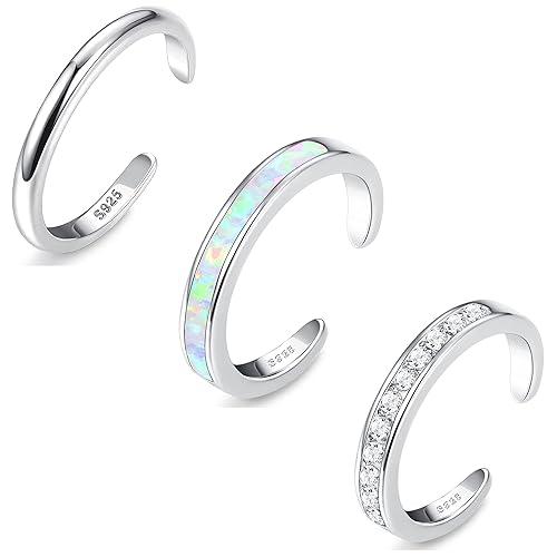 FASACCO Toe Rings 925 Sterling Silver Toe Rings for Women CZ Band Opal Toe Rings Adjustable Toe Rings Summer Beach Open Toe Rings Foot Jewelry - opal+band+cz