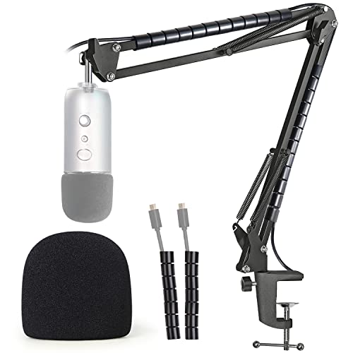 YOUSHARES Blue Yeti Boom Arm with Pop Filter - Adjustable Blue Yeti Stand Compatible with Blue Yeti, Yeti Pro USB Microphone with Cable Sleeve - Boom arm with Pop Filter and Cable Sleeve