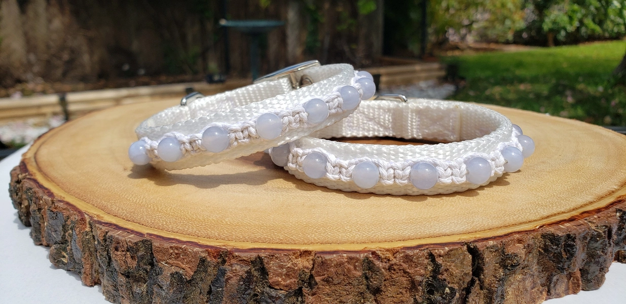 Blue Lace Agate Dog Collar - Handmade Dog Collar - Crystal dog collar - Dog Chakra Collar - Crystal Healing - Hemp dog collar - Dog collar