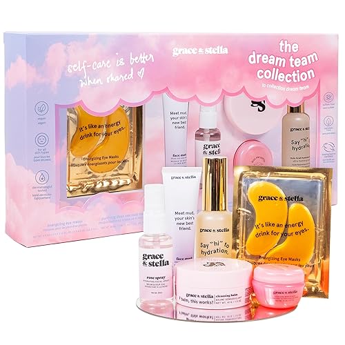 grace & stella Award Winning Dream Team Valentines Gifts - Gifts for Mom with Under Eye Masks & More - Bridesmaid Gifts - Vegan Self Care, Skincare Gift Set for Mom, Wife, Girlfriend, Teen - The Dream Team Collection