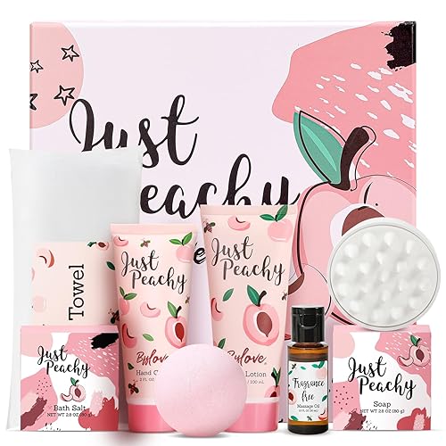 # BFFLOVE Bath Gifts for Women 8pc Peach Scent Bath Sets for Women Gift Bath and Body Gift Set with Bath Bomb Scentd Candle Bath Set for Women Womens Gifts for Christmas - Peach