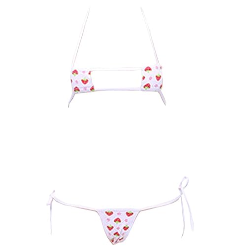 SINGUYUN Sexy Strawberry Lingerie Micro Bikini Japanese Anime Cosplay Swimsuit Thong Pajama Set - 316white Red