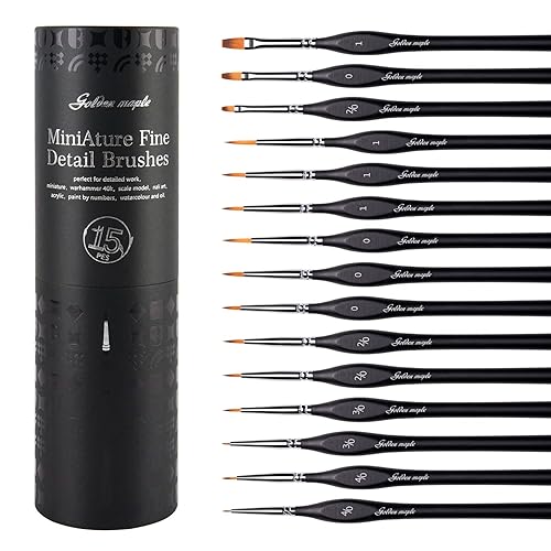 Golden Maple Miniature Paint Brushes, 15PC Model Brushes Micro Detail Paint Brush Set, Fine Detailing for Acrylics, Oils, Watercolors & Paint by Number, Citadel, Figurine, 40k (Black) - Black