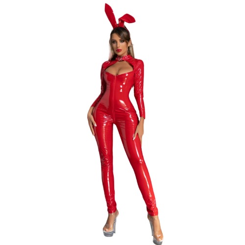 Throne | Leslie | PU Leather Bunny Girl Jumpsuit - Red Jumpsuit / S