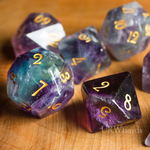 Dnd Purple Flurorite Gemstone Engraved Dice Set | Default Title