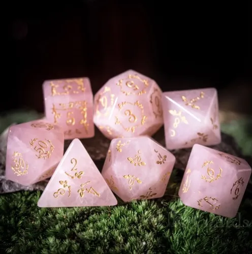 URWizards D&D Rose Quartz Gemstone Engraved Dice Set Plant Vine Style | Default Title