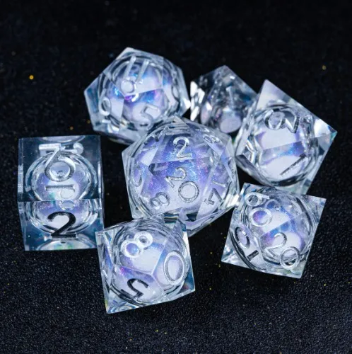 URWizards D&D Starry Liquid Heart Resin Engraved Dice Set Ice Cube | A full set of dice / Moon