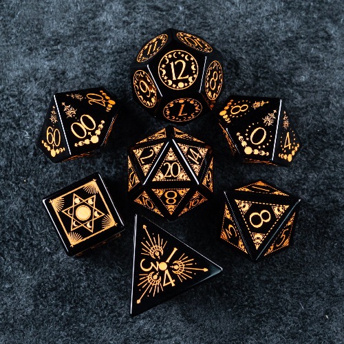 URWizards D&D Obsidian Engraved Dice Set Lunar Eclipse Orange | Full set
