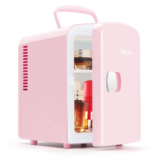 AstroAI Mini Frigo de Chambre, 4 litres / 6 Canettes 330ml, 12V/220V, Petit Frigo Cosmetique, Mini Réfrigérateur Voiture Portable, Glacière Électrique, Fonction Chaud/Froid (Rose)