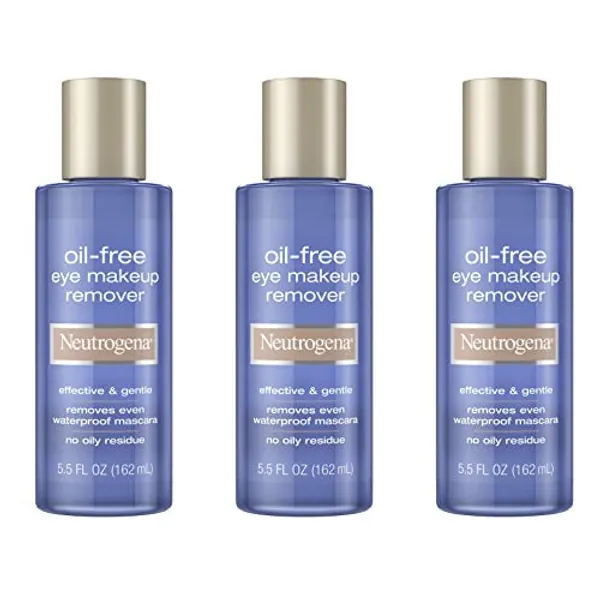 Neutrogena Gentle Oil-Free Eye Makeup Remover & Cleanser for Sensitive Eyes, Non-Greasy Makeup Remover, Removes Waterproof Mascara, Dermatologist & Ophthalmologist Tested, 3 x 5.5 fl. oz