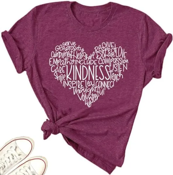 Womens Kindness Shirts Love Heart Graphic Tees Inspirational Letter Printed Be Kind Funny Casual Short Sleeve Tops