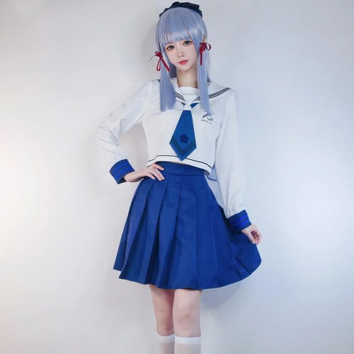 Ayaka JK Uniform Cosplay Costume - White+Blue / L