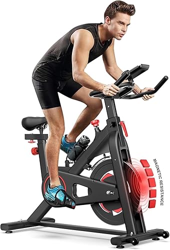 Dripex Exercise Bike Adjustable Magnetic Resistance Stationary Bike for Home Workout Exercise, with LCD Display, Tablet Holder & Comfortable Seat