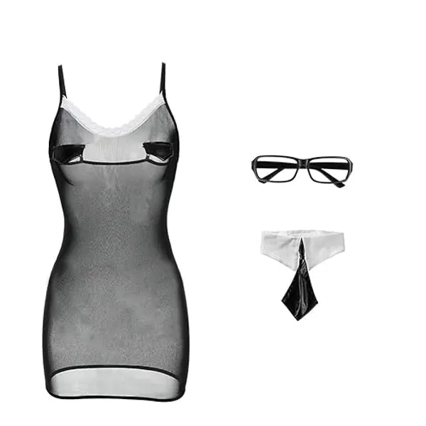 EROMATE Sexy Costume for Women Mini Secretary Lingerie Backless Dress Uniform - Small/Medium - Black03