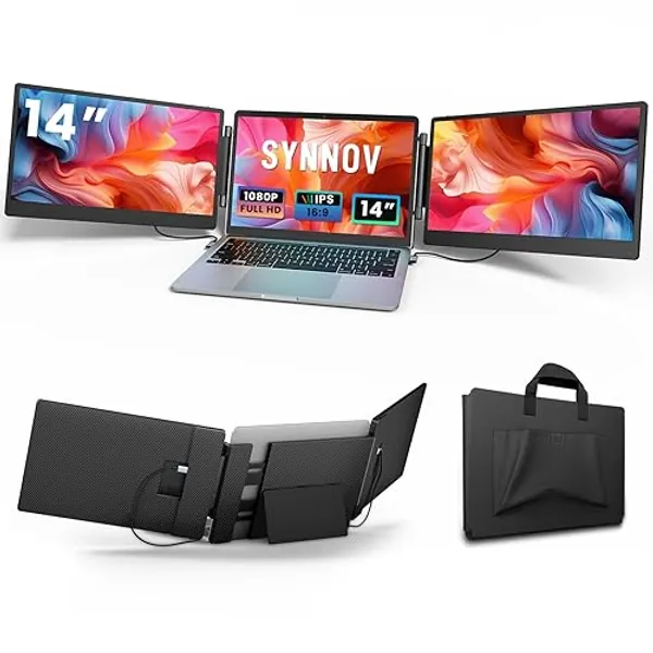 Laptop Screen Extender, 14" FHD 1080P Triple Portable Laptop Screen Extender Monitor for 13"-16.5" Laptop with Stand Dual Monitors Built-in Speakers, Laptop Monitor Extender for MacOS/Wins/Chrome/Dex