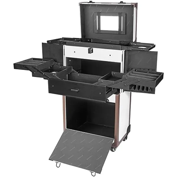 SHANY REBEL Series – Pro Makeup Artists Multifunction Cosmetics Trolley Train Case – Large - White Collar - WHITE