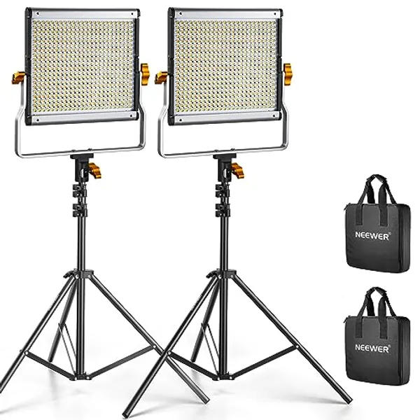 Neewer 2 Packs Dimmable Bi-Color 480 LED Video Light and Stand Lighting Kit Includes: 3200~5600K CRI 96+ LED Panel with U Bracket, 75 inches Light Stand for YouTube Studio Photography, Video Shooting
