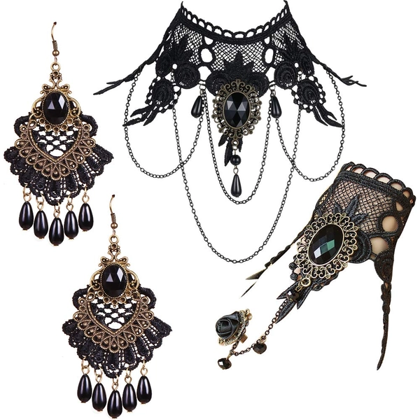 IBBM I WILL BE YOUR BEST MEMORY Black Choker Lace Necklace with Bracelet and Earrings Set - Punk Party Gothic Vintage Accessories for Women