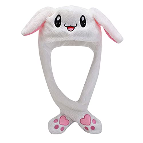 Moving Ear Rabbit Hat, Plush Bunny Ears Headband Halloween Animal Easter Cosplay Rabbit - White