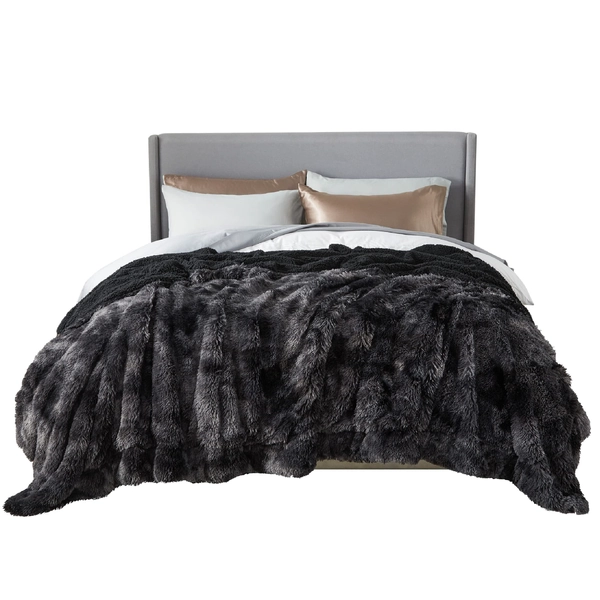 Bedsure Faux Fur King Size Blanket Tie Dye Black – Fuzzy, Fluffy, and Shaggy Faux Fur, Soft and Thick Sherpa, Tie-dye Decorative Gift, King Blanket for Bed, 108x90 Inches, 380 GSM