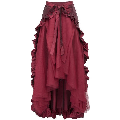 Women's Steampunk Gothic Wrap Skirt Victorian Ruffles Pirate Skirt | Wine / XL