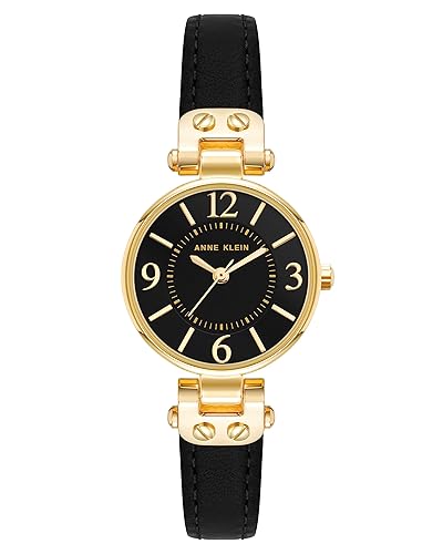 Anne Klein Women's Leather Strap Watch - Black/Gold