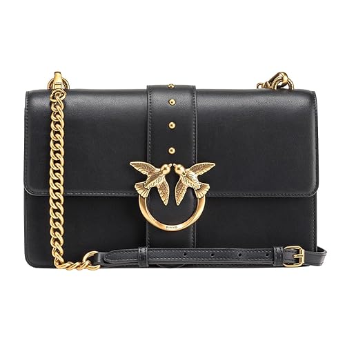 Pinko Women's Black Shoulder Bag with Logo Love Birds Diamond Cut