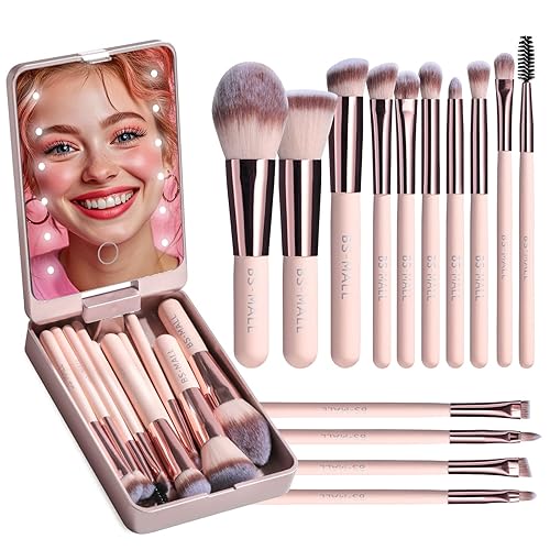 BS-MALL Makeup Brushes Foundation Powder Concealers Eye Shadows Makeup Set with LED light Mirror 14 Pcs Mini Makeup Brushes (APINK) - Black/White/Pink