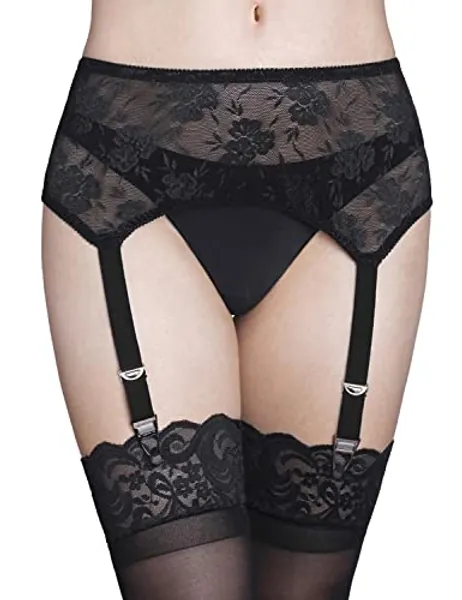 GARGALA Lace Garter Belt Sexy Black Suspenders for Women Lingerie Plus Size with 4 Vintage Metal Clips for Stocking
