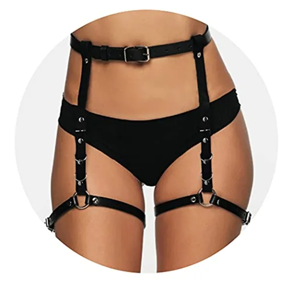 BODIY Punk Leather Thigh Harness Black Rave Waist Belts Leg Garter Belts Body Chain Jewelry for Women and Girls
