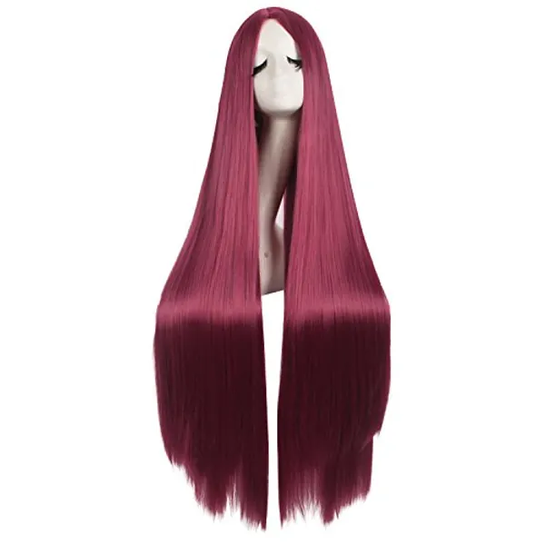 MapofBeauty 40 Inch/ 100 cm Carve Long Straight Cosplay Wig Anime Costume Party Wig (Blood Red)