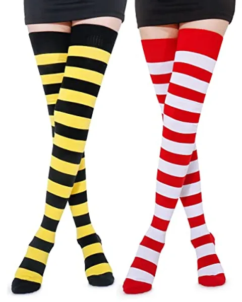 Kayhoma Extra Long Cotton Stripe Thigh High Socks Over the Knee High Socks