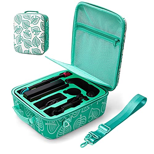 Travel Carrying Case for Nintendo Switch, Hard Shell Protective Carry Bag [New Leaf Crossing Design] Fits Switch Console, Pro Controller, Dock, Joy con, 21 Game Cards Slots & Accessories