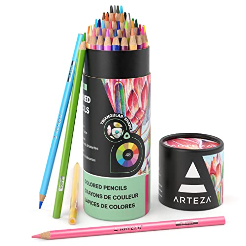 ARTEZA Colored Pencils for Adult Coloring, 48 Colors, Soft Drawing Pencils, Highly-Pigmented, Wax-Based Core, Professional Art Supplies for Artists, Pencil Set for Adults and Teens - 1 Count (Pack of 48)