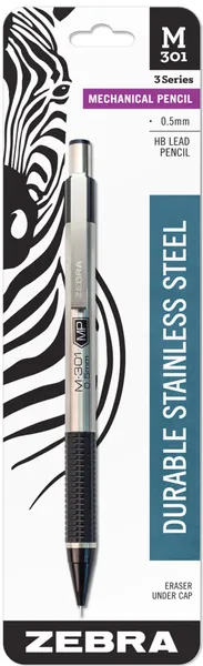 Zebra Pen M-301 Mechanical Pencil, Stainless Steel Barrel, Fine Point, 0.5mm, Black Grip, 1-Pack - 1 Count (Pack of 1)