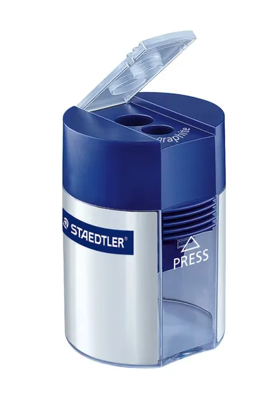 Staedtler Metal Double Hole Sharpener with Tub, 512001BK - 1-pack Retail Packaging