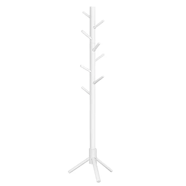 VASAGLE Solid Wood Coat Rack, Free Standing Coat Rack, Tree-Shaped Coat Rack with 8 Hooks, 3 Height Options, for Clothes, Hats, Bags, for Living Room, Bedroom, Home Office, White URCR04WT - White - Modern