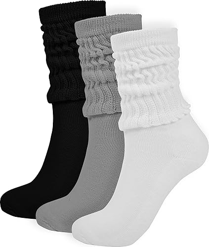 BomKinta Crew Slouch Socks Women - Retro Scrunch Short Sock - Soft Solid Ankle Socks Size 5-11 - Black White Grey -3 Paris