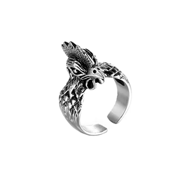 Oakky Men's Titanium Steel Vintage Hip Hop Phoenix Bird Creative Zodiac Tribal Rooster Ring - 9