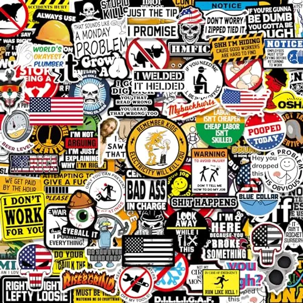 150 PCS Hard Hat Stickers for Tool Box, Helmet, Funny Blue Collar Stickers, Prank Meme Vinyl and Waterproof Decal for Mechanics, Electricians, Union, Oilfield, Military, Construction