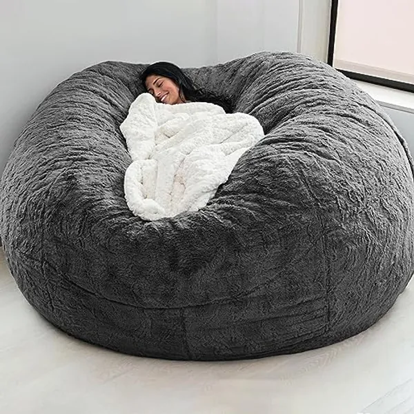 Big Huge Giant Bean Bag Chair for Adults, (No Filler) Bean Bag Chairs in Multiple Sizes and Colors Giant Foam-Filling Required- Machine Washable Covers, Double Stitched Seams (Dark Gray,5FT) - Dark Gray - 5FT