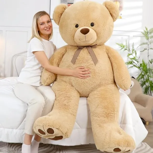 MorisMos Giant Teddy Bear 5ft Large Bear Stuffed Animals for Baby Shower Big Tall Teddy Bear for Baby Shower, Extra Large Stuffed Bear Plush for Girls Bear Toy for Children Birthday, Party Decor - Tan - 5ft