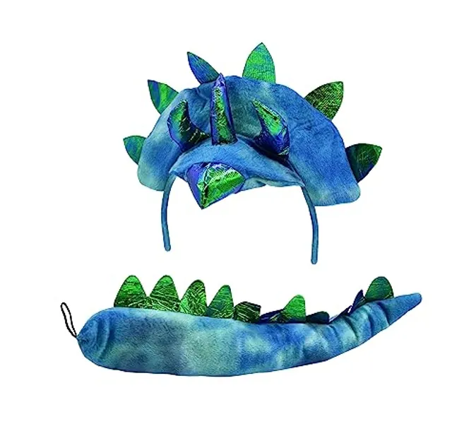 Nicky Bigs Novelties Adult Triceratops Dragon 3 Horn Dinosaur Headband Tail Costume Accessory Set, Blue - Blue
