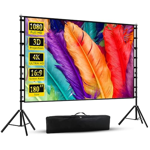 Projector Screen and Stand, Wootfairy 180 inch Portable and Foldable Projection Screen 4K HD 16:9 Rear Front Wrinkle-Free Movie Screen with Carry Bag for Indoor Outdoor Home Theater Backyard Cinema - 180 inch