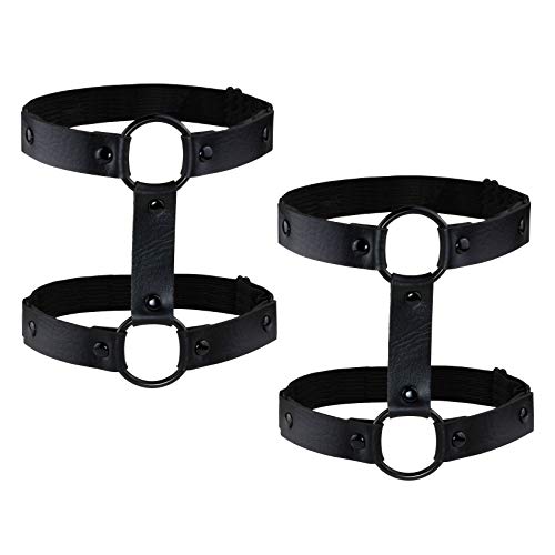 JJDreams 2pcs Gothic Double Row Punk Elastic Adjustable Leg Garter Belt Harness Set - Black B