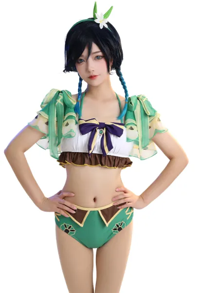 Venti Derivative Swimsuit Halter Ruffled Top and Bottoms Two-Piece Bathing Suit with Headband