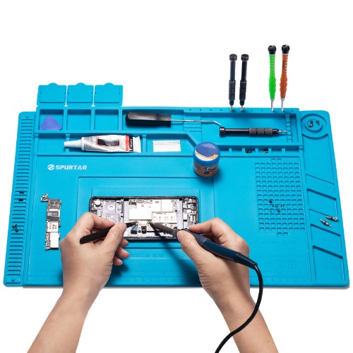 Spurtar Soldering Mat Repair Mat Heat Insulation Silicone Magnetic 17.7 x 11.8 Inch Large Soldering Station Anti-Static Desk Electronics Repair Pad for Soldering Iron Repair Watch Phone and Computer
