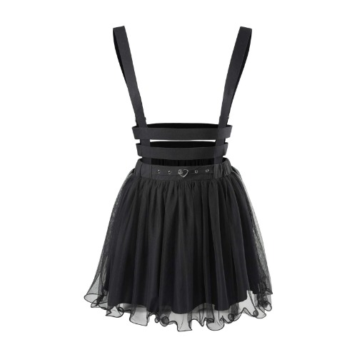 Littleforbig Mesh Overall Skirt Romper – Heartbreaker Overall Skirt - Large Black